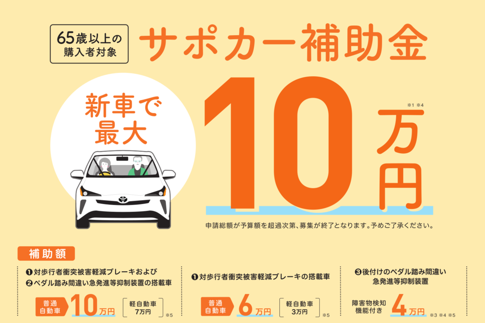 65歳以上の購入者対象 サポカー補助金10万円
