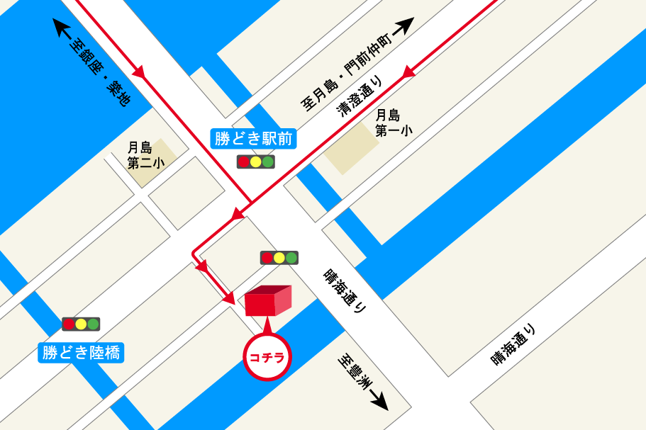 中央勝どき店迂回路図