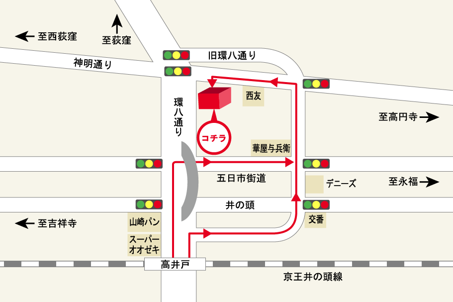 高井戸北陸橋店迂回路図